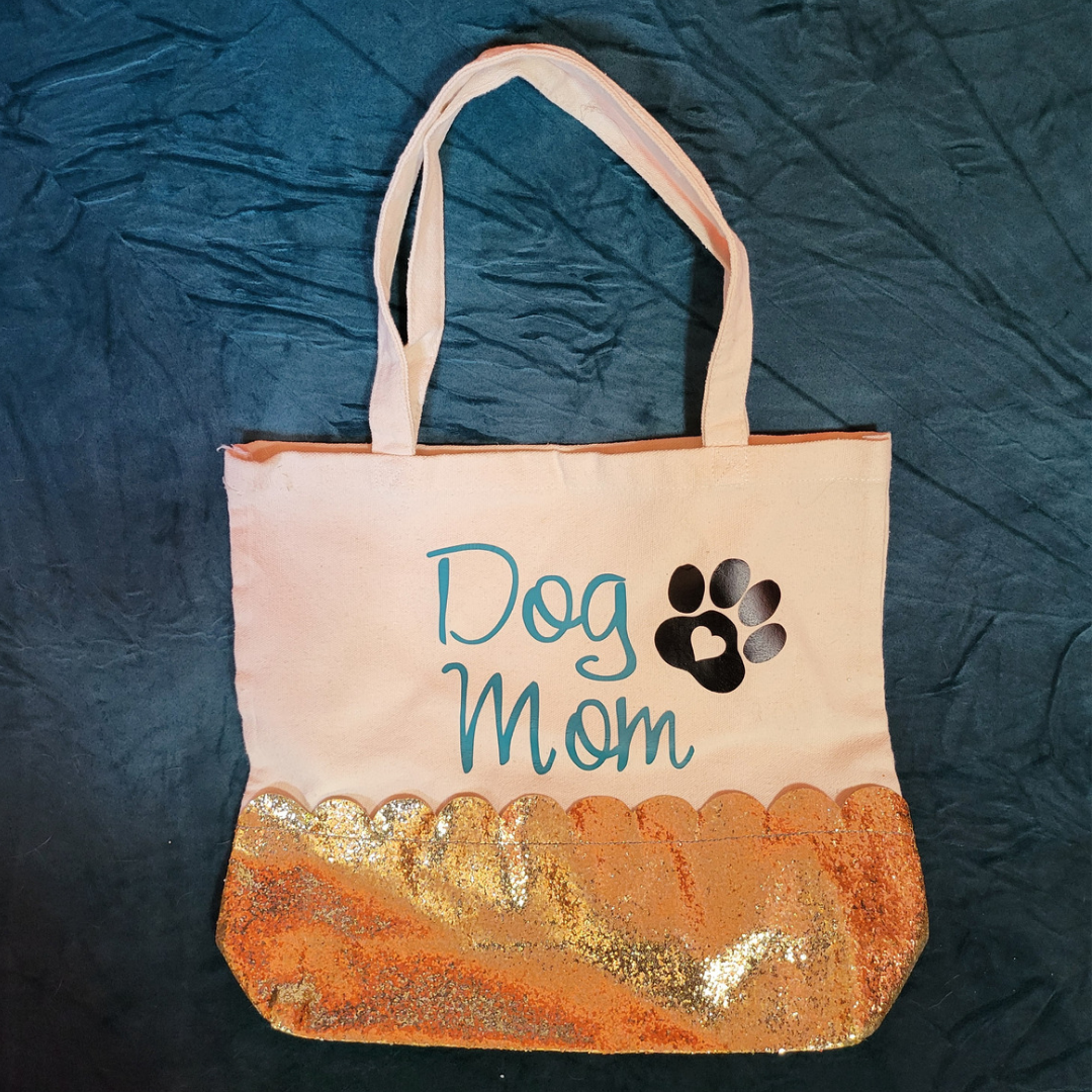 Dog Mom Glitter Tote Bag