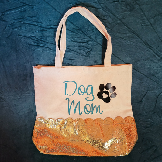 Dog Mom Glitter Tote Bag