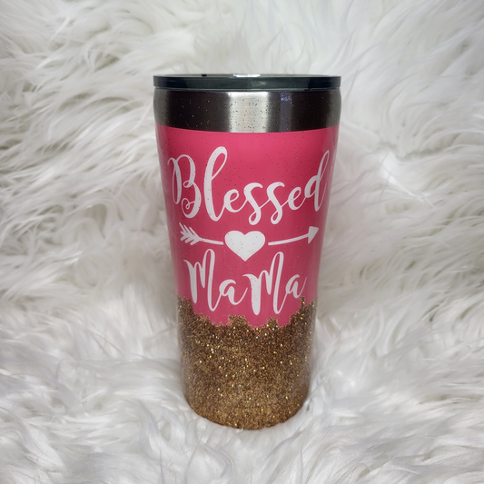 Blessed Mama Glitter Tumbler 20oz.